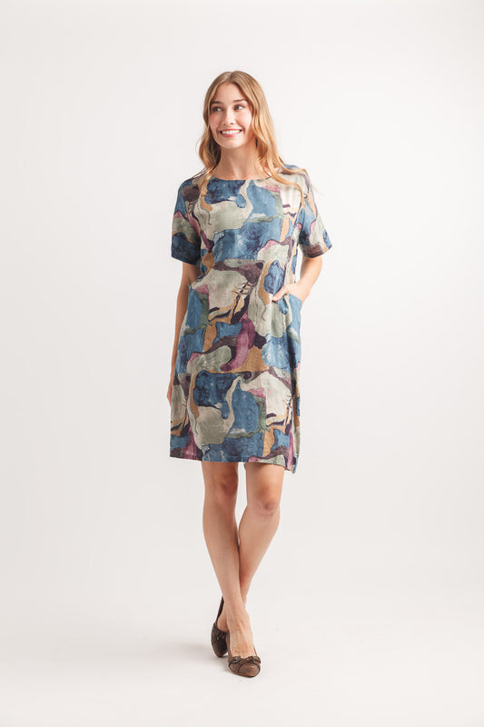 Papillon PD20595 Abstract Short Sleeve Dress with Pockets