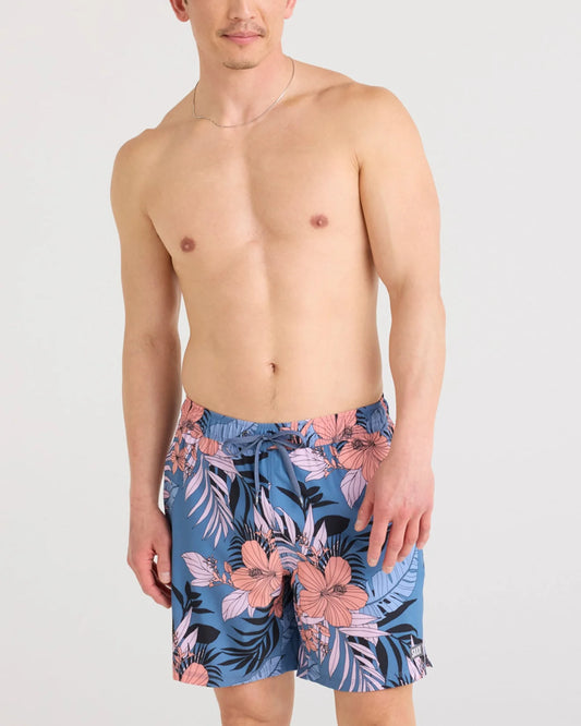 SAXX Oh Buoy 2N1 Stretch Swim Volley 7" with liner in Hibiscus Jungle Blue