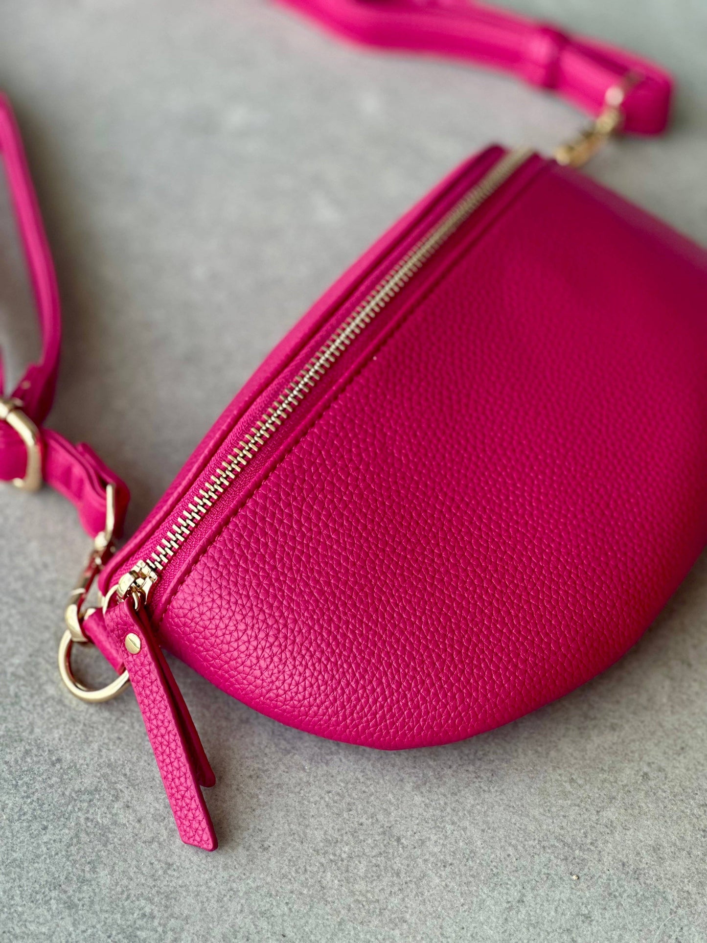 Crossbody handbag pink bright purse bum bag leather