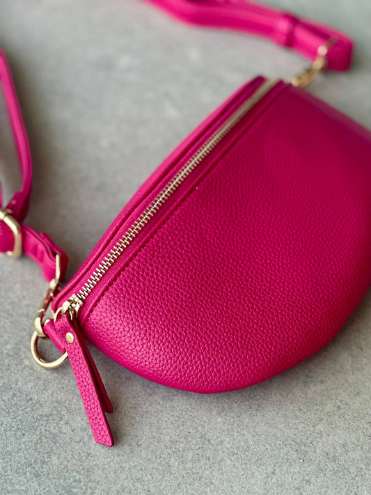 Crossbody handbag pink bright purse bum bag leather