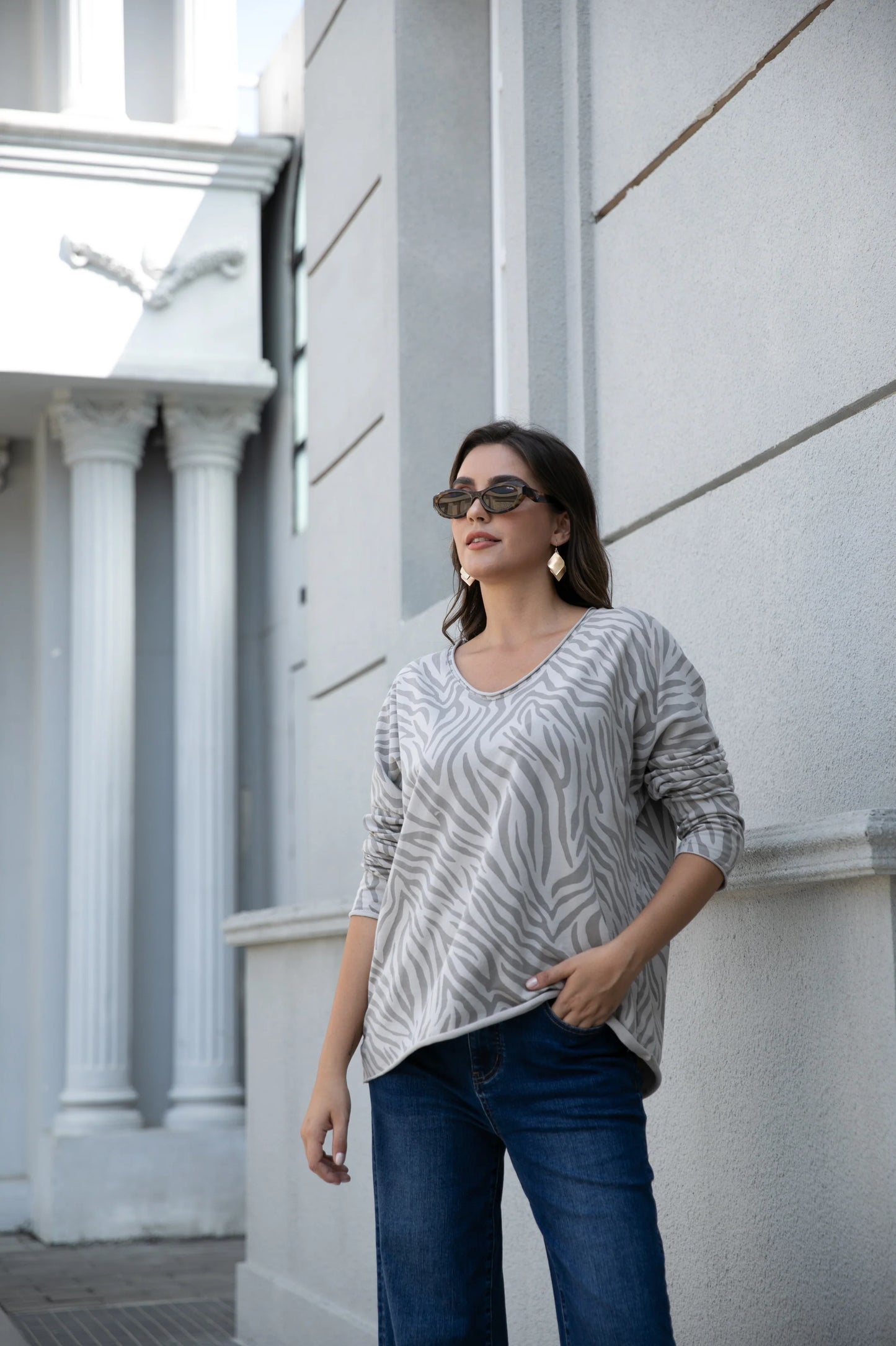 Fashion Village Animal Print Top In Vanilla