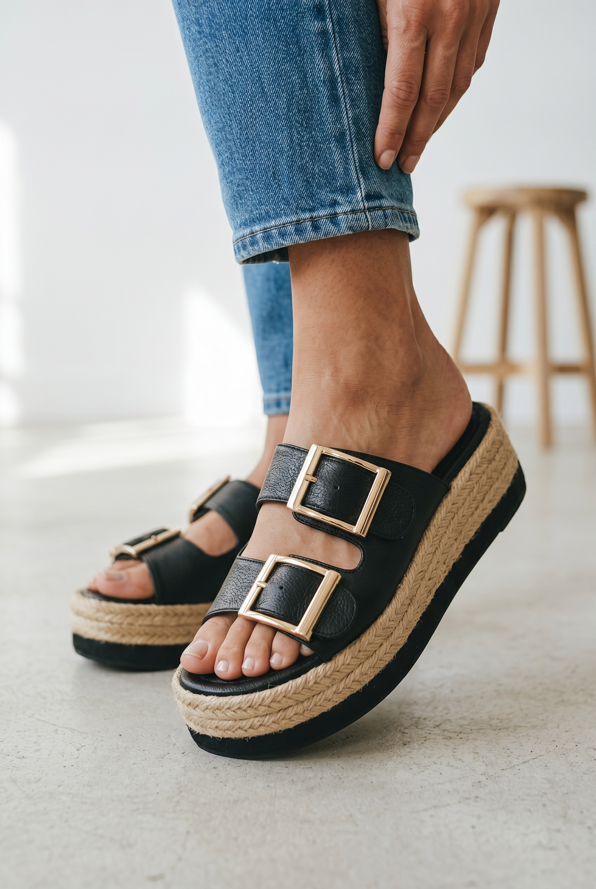 SALE Tyche Gianna Black Platform Sandal with Buckles