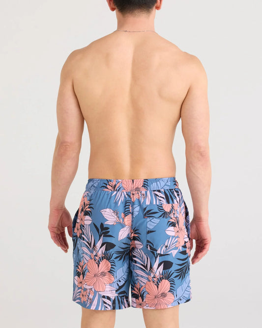 SAXX Oh Buoy 2N1 Stretch Swim Volley 7" with liner in Hibiscus Jungle Blue