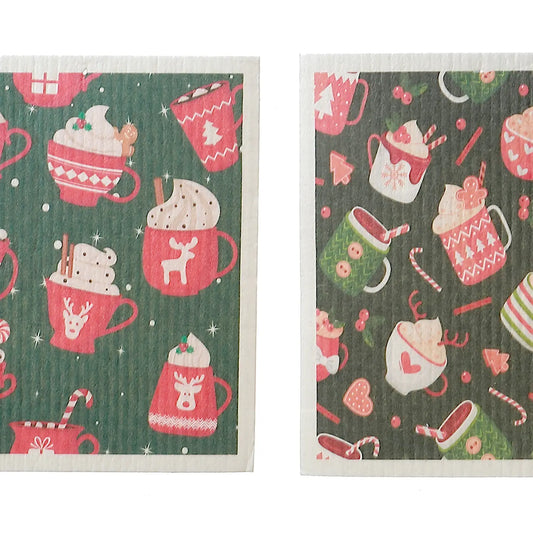 Swedish Dish Cloth Set of 2 (Winter Christmas Drinks)