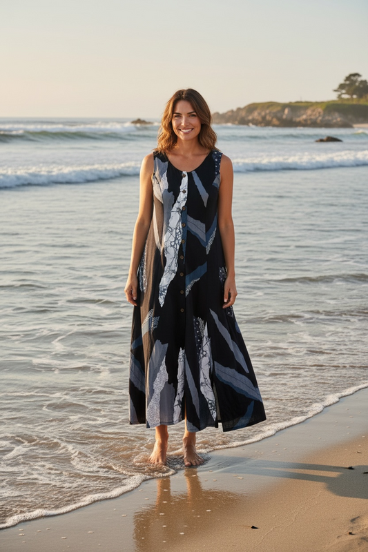 Papa Coastal Rhythm Sleeveless Maxi Dress in Black