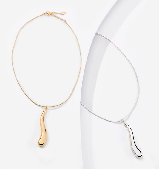 Gold or Silver Water Drop Pendant Necklace