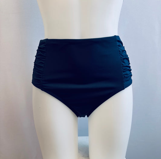 BS Navy High Waist Shirred Side Swim Bottom