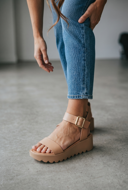 SALE Tyche Mia Beige Wedge Sandal