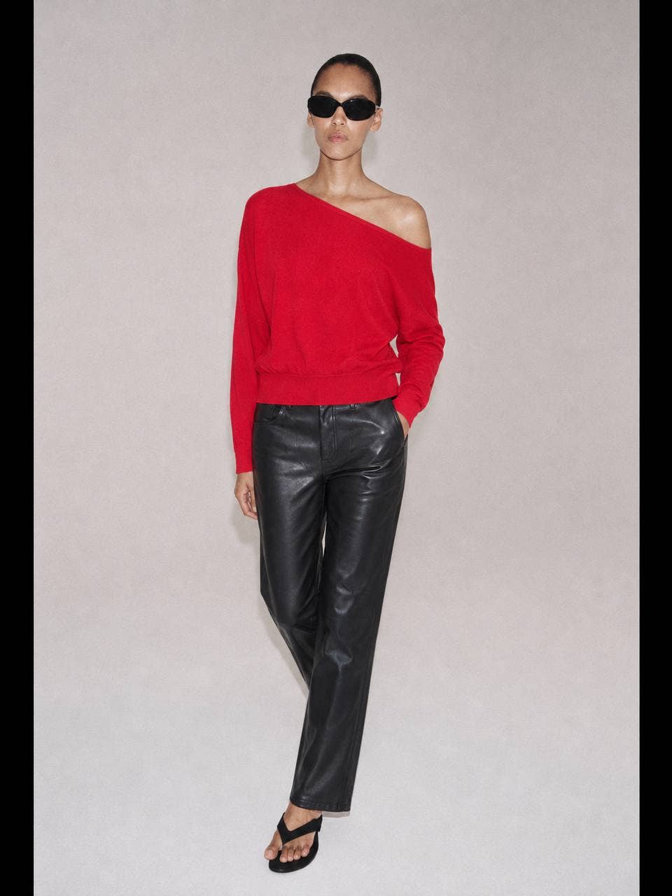 Off-the-Shoulder Long-Sleeve Knit Fall Sweater: Crimson Red