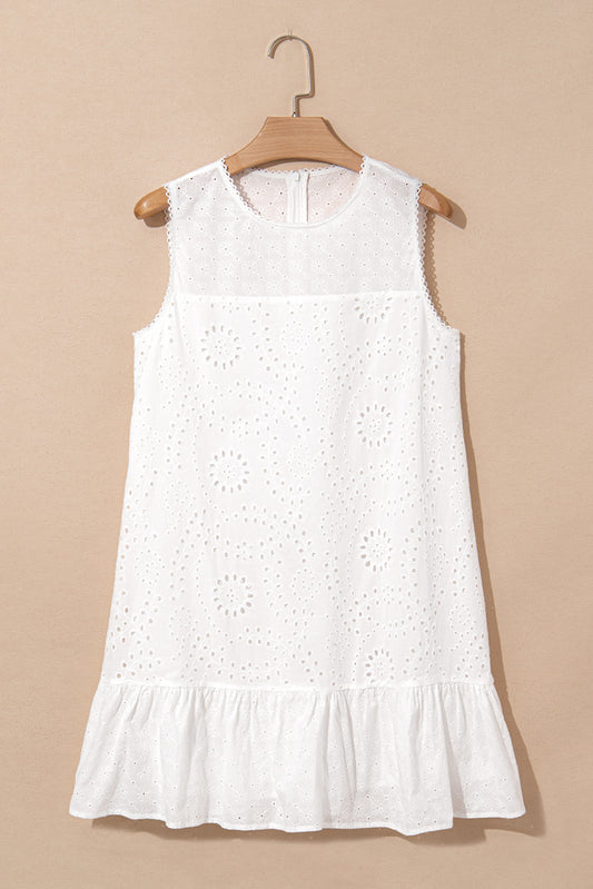 SALE IG White Floral Eyelet Embroidered Sleeveless Shift Dress