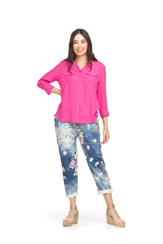 Papillon PT18033 Magenta Tab Sleeve Button Front Blouse