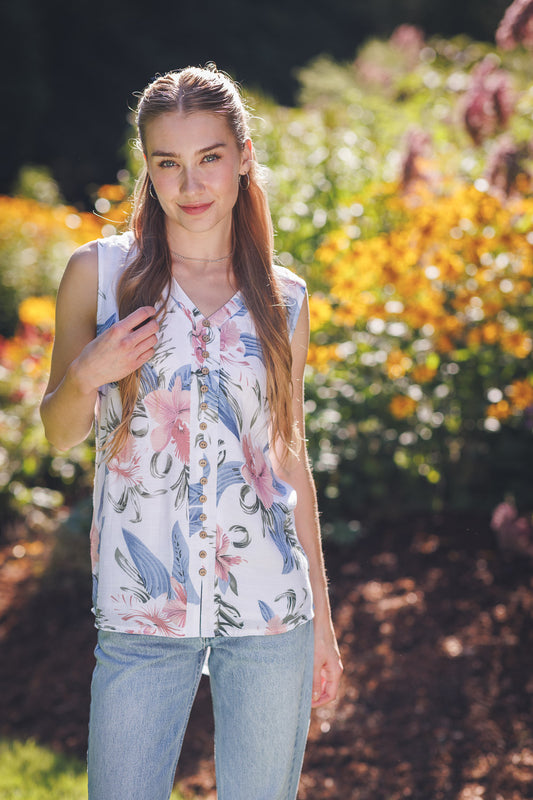SALE Papillon PT18075 Topical Printed Sleeveless Top
