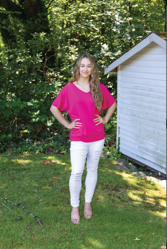Sorella Knit Short Sleeve Top in Fuchsia