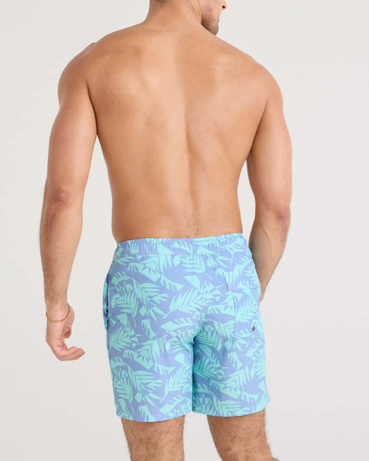 SAXX Oh Buoy 2N1 Stretch Swim Volley 7" with liner in Palm Frond -Tidal Blue