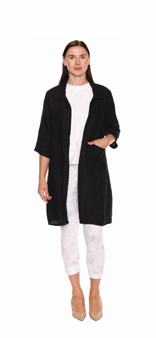Sorella Linen Cardigan with Pockets in Black