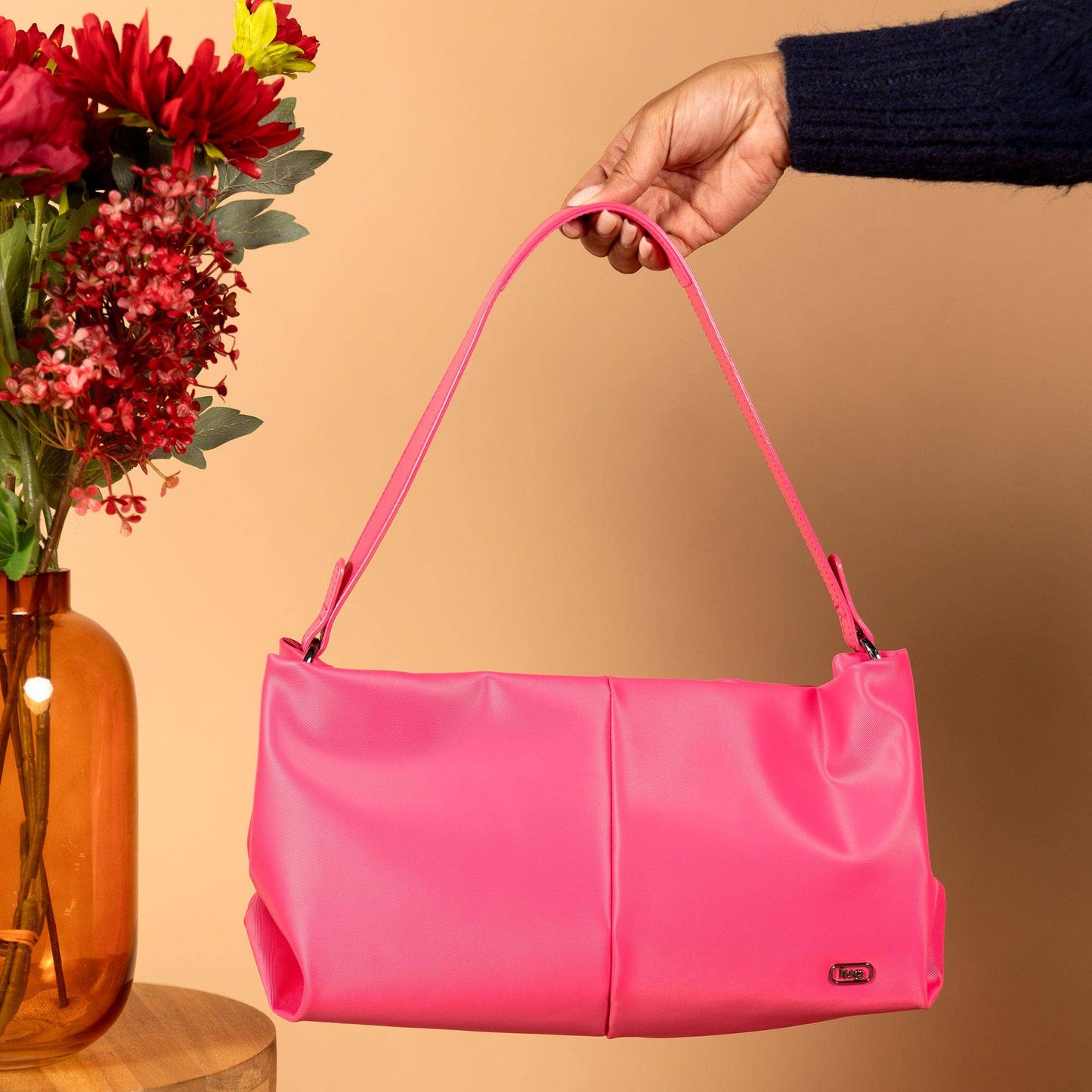 LUG Half Plunge Satin Luxe VL Crossbody Bag: POWERFUL PINK