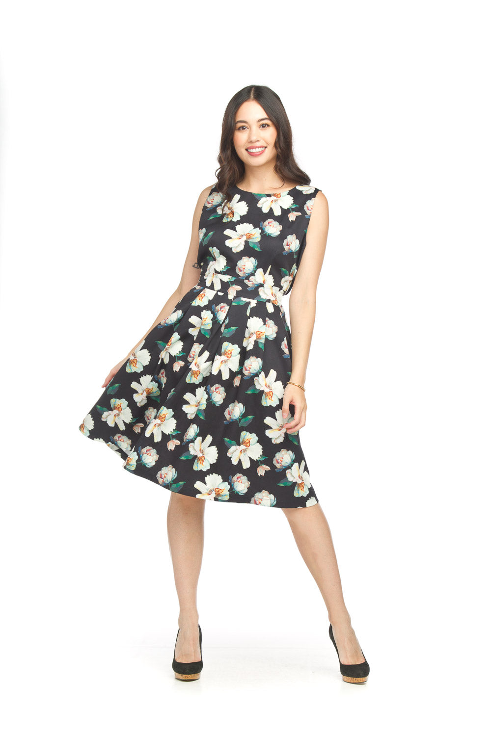Papillon PD18561 Black Floral Box Pleat Dress