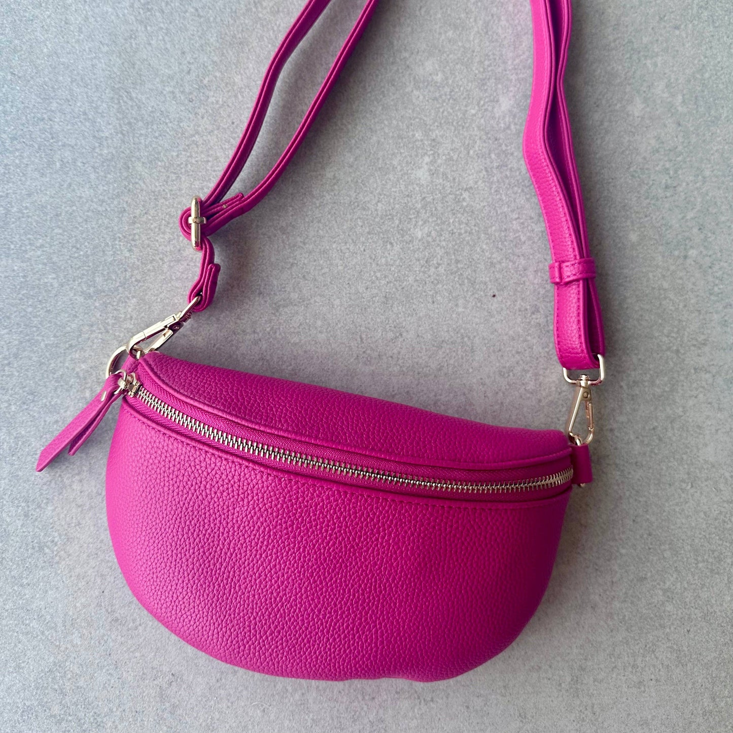 Crossbody handbag pink bright purse bum bag leather