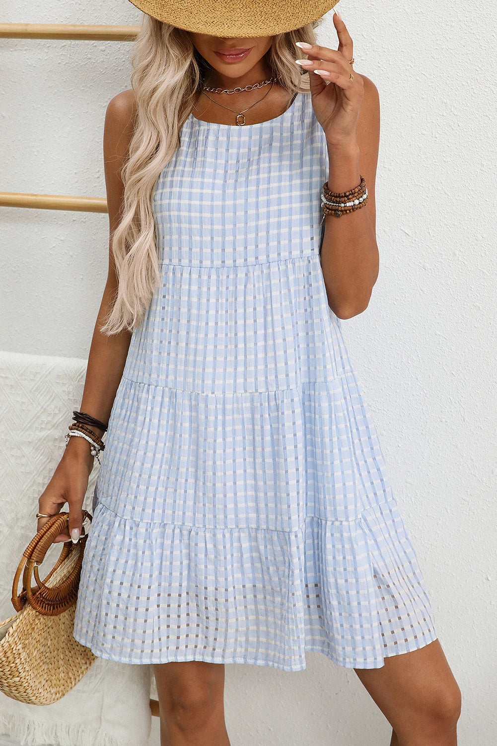 SALE IG Light Blue Gingham Sun Dress