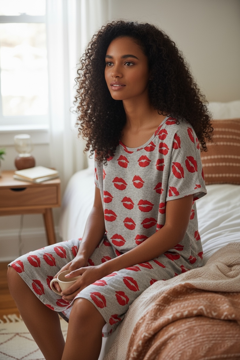 Sleep Shirt Grey Kiss Lips