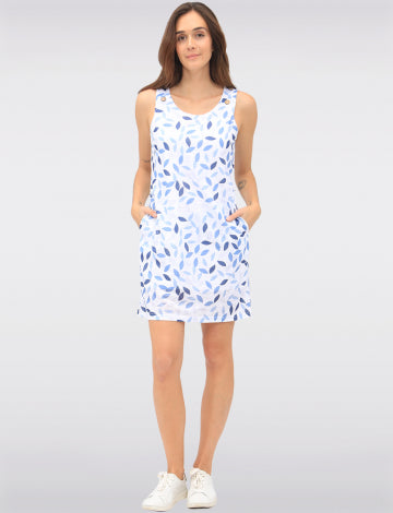 Tango Mango White Leaf Print Dress with Pockets