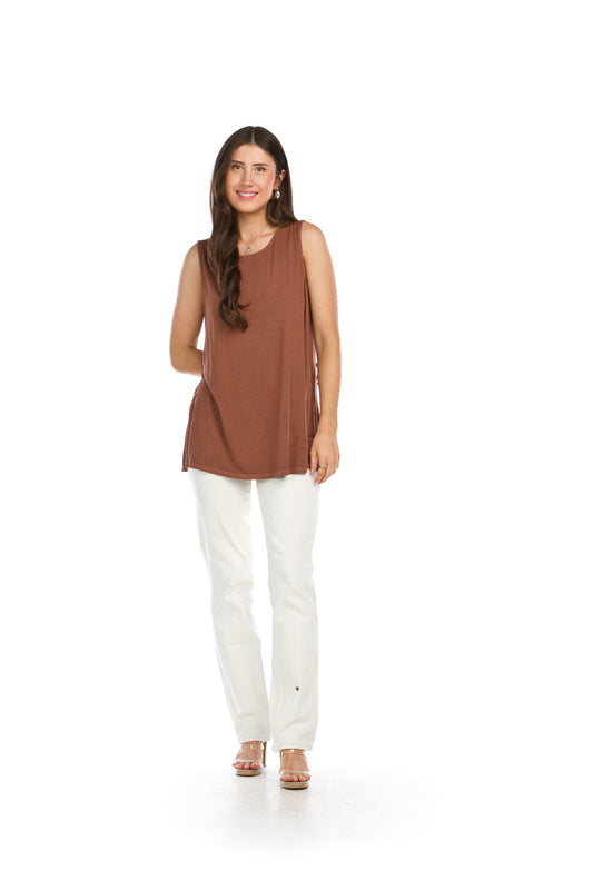 Papillon PT16128 Mocha Bamboo Classic Flowy Tank Top with Side Slit