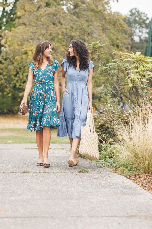 Papillon PD20610 Denim Short Sleeve Button Front Dress