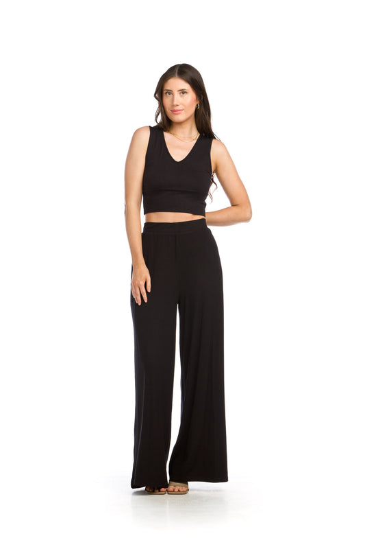 SALE Papillon PP16842 Black High Waisted Ribbed Wide Leg Pant