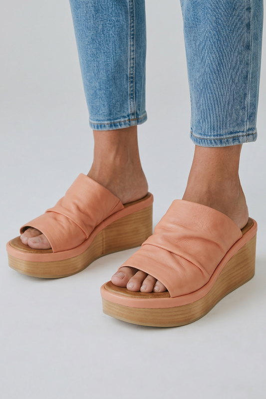 SALE Tyche Larch Coral Open Toe Leather Wedge Sandal