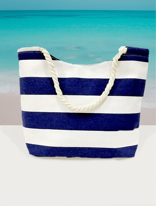 Navy and White Striped Beach Bag