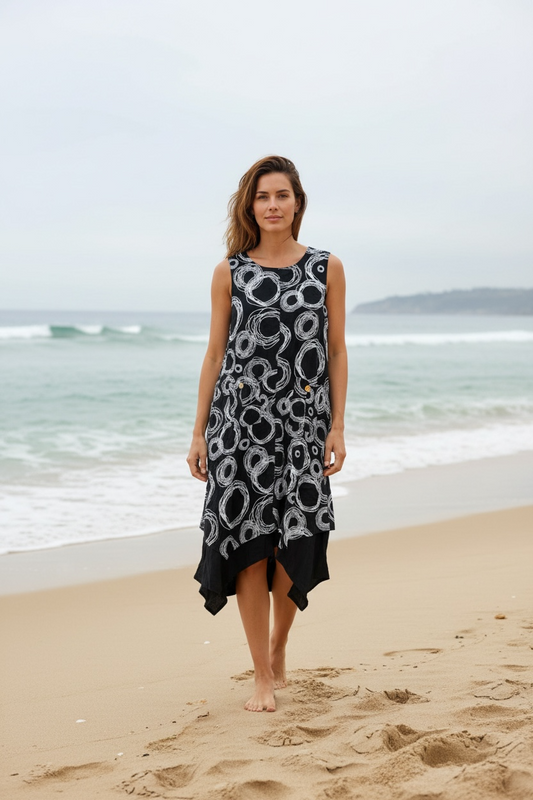 Papa Black Dress with White Circles