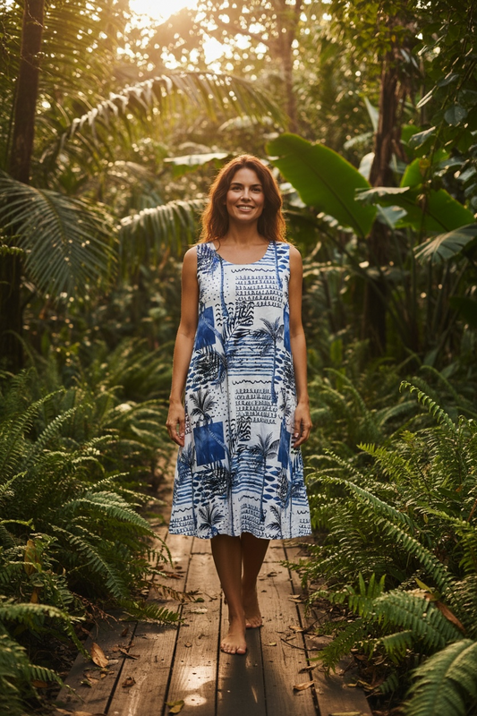 Tango Mango White Dress with Blue Palm Trees
