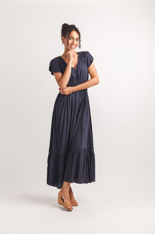 Papillon PD14514 Navy Lace Inset Maxi Dress