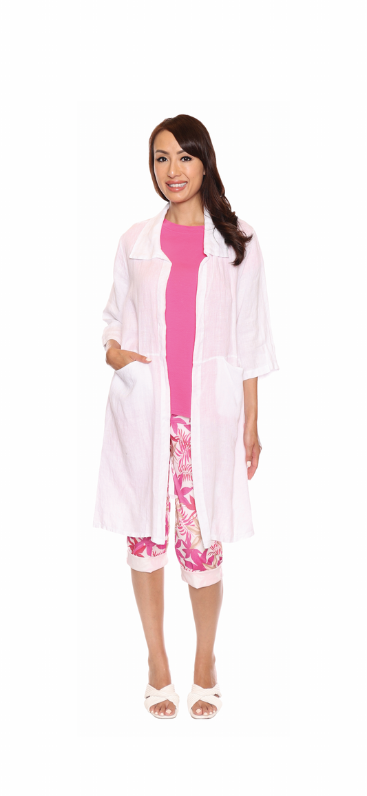 Sorella Linen Cardigan with Pockets in White