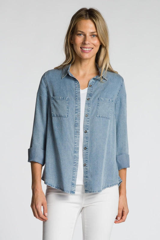 DKR Denim Long Sleeve Button Front Shirt with Chest Pockets