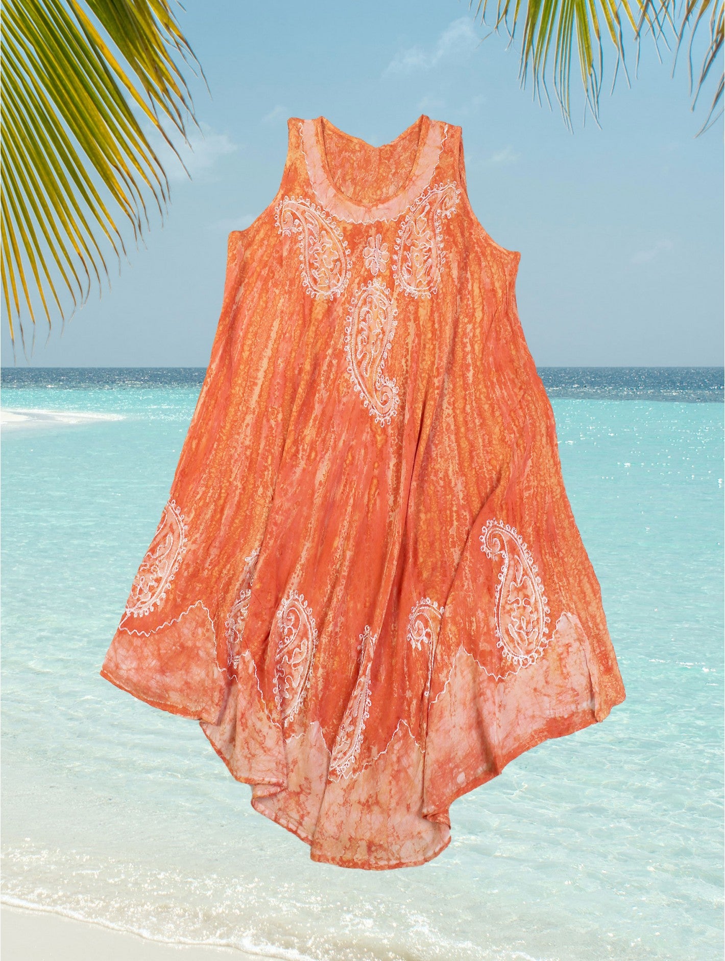 SALE Orange Embroidered Sun Dress