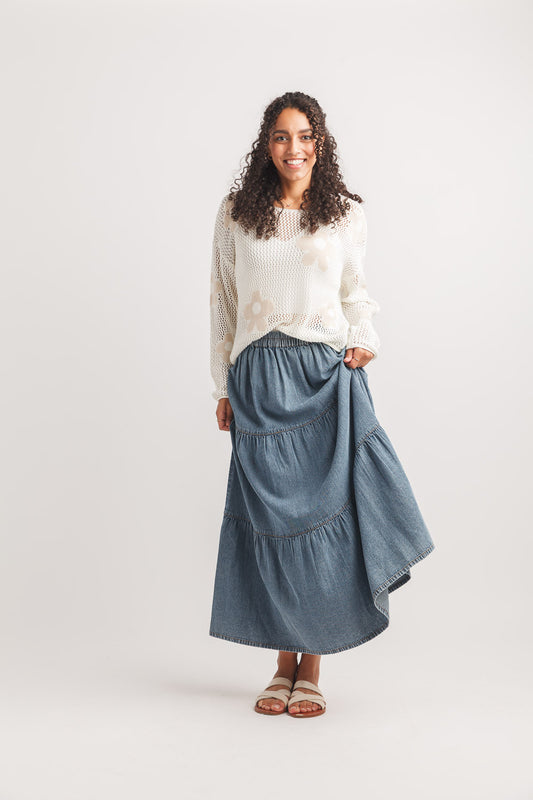 Papillon ST18201 White Daisy Open Knit Sweater