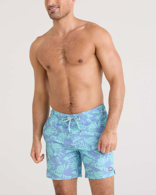 SAXX Oh Buoy 2N1 Stretch Swim Volley 7" with liner in Palm Frond -Tidal Blue