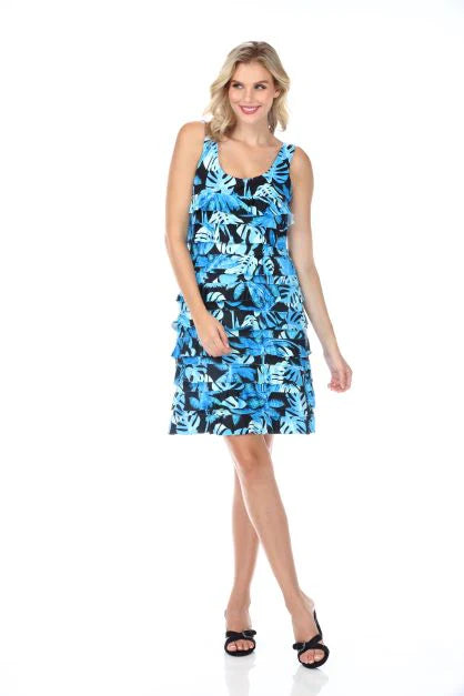 Tango Mango Ruffle Dress Blue Tropical Print