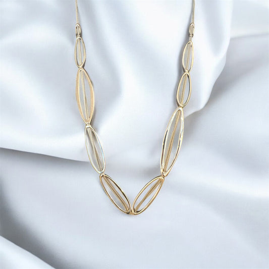 Long Grey Leather Chain with Silver Ovals