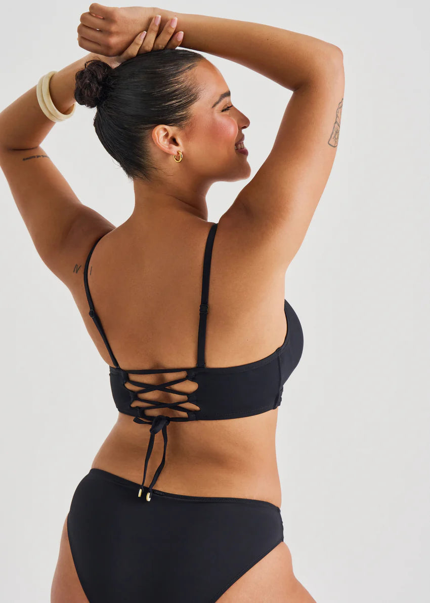 Black Full Cup Cami Crop Swim Top