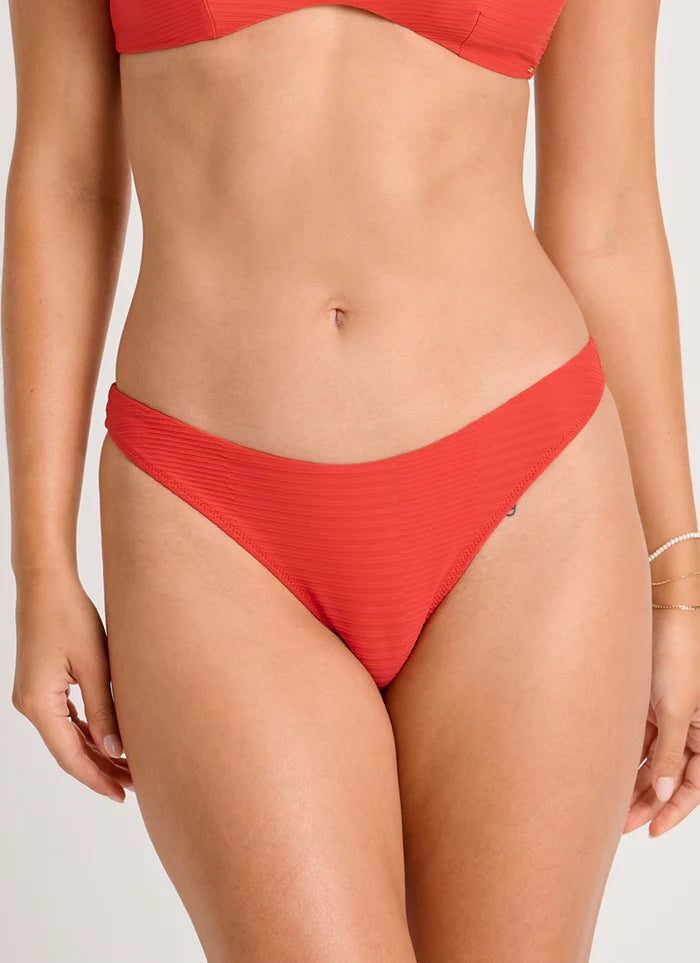 Red Tulip Textured High-Leg Cheeky Swim Bottom