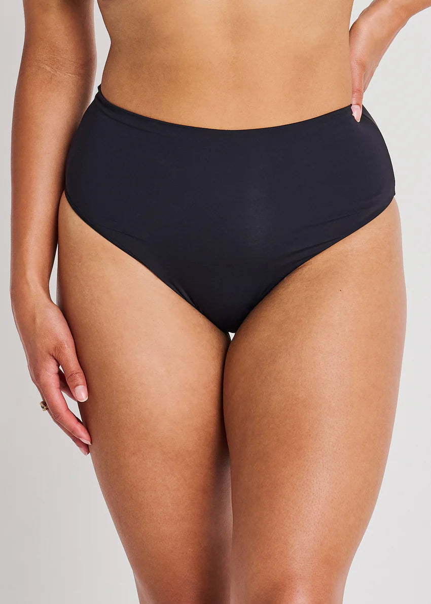 Black Retro Waist Swim Bottom