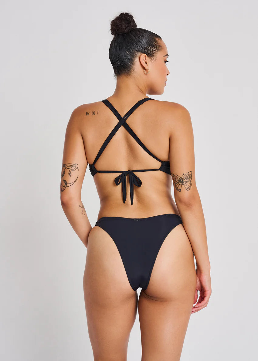 Black Wrap Full Cup Crop Swim Top