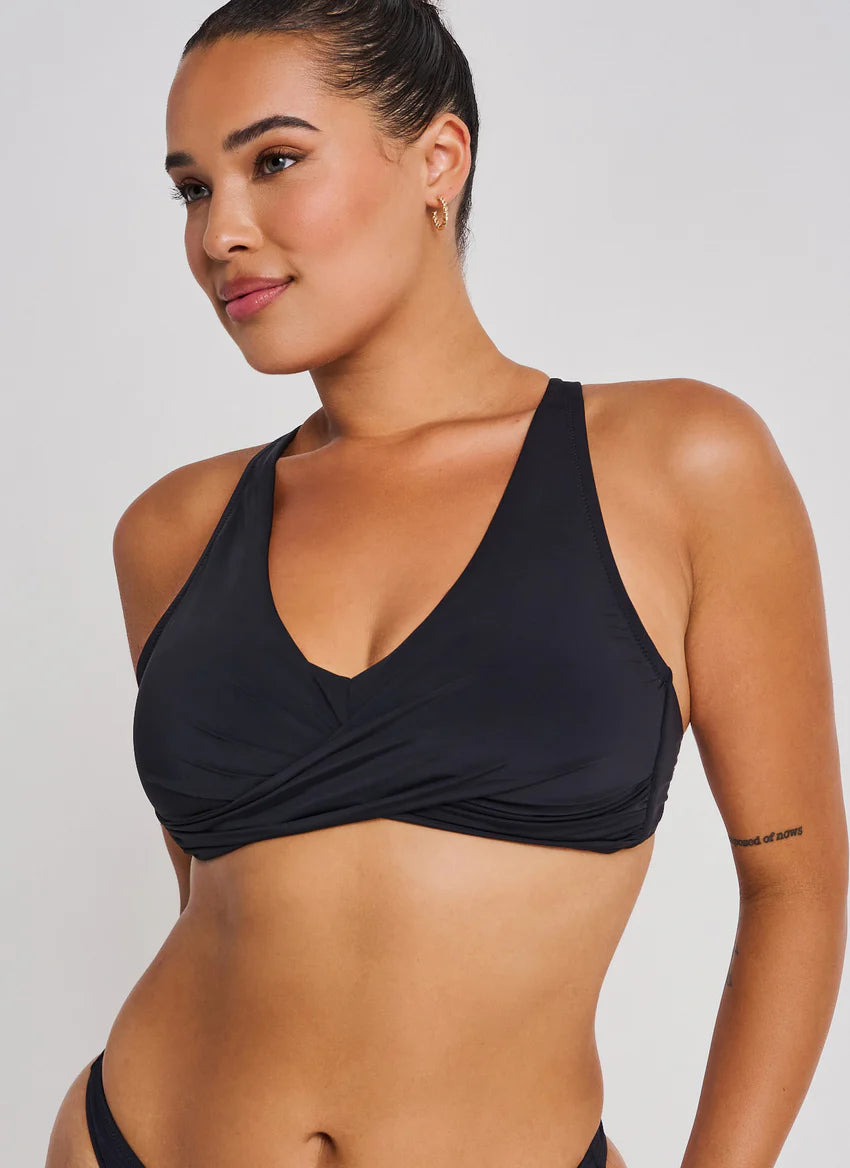 Black Wrap Full Cup Crop Swim Top
