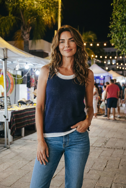 Papillon ST20212 Navy Double Layered Mesh Top