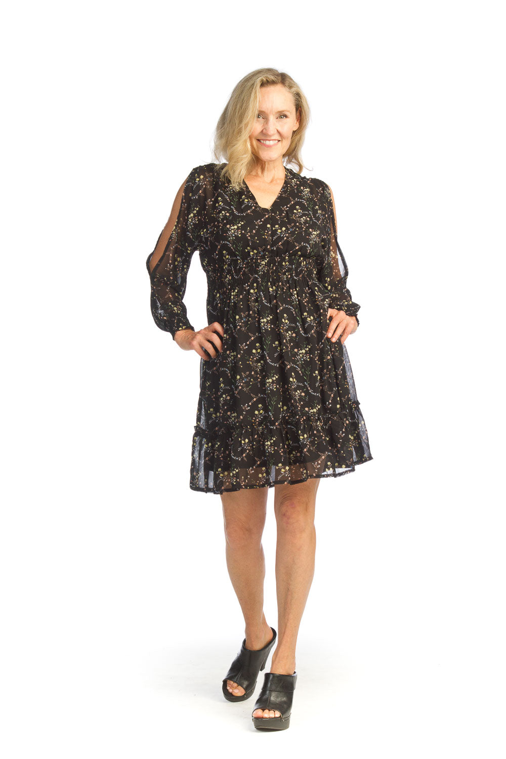 SALE Papillon PD14618 Ditsy Floral Georgette Dress with Open Sleeves