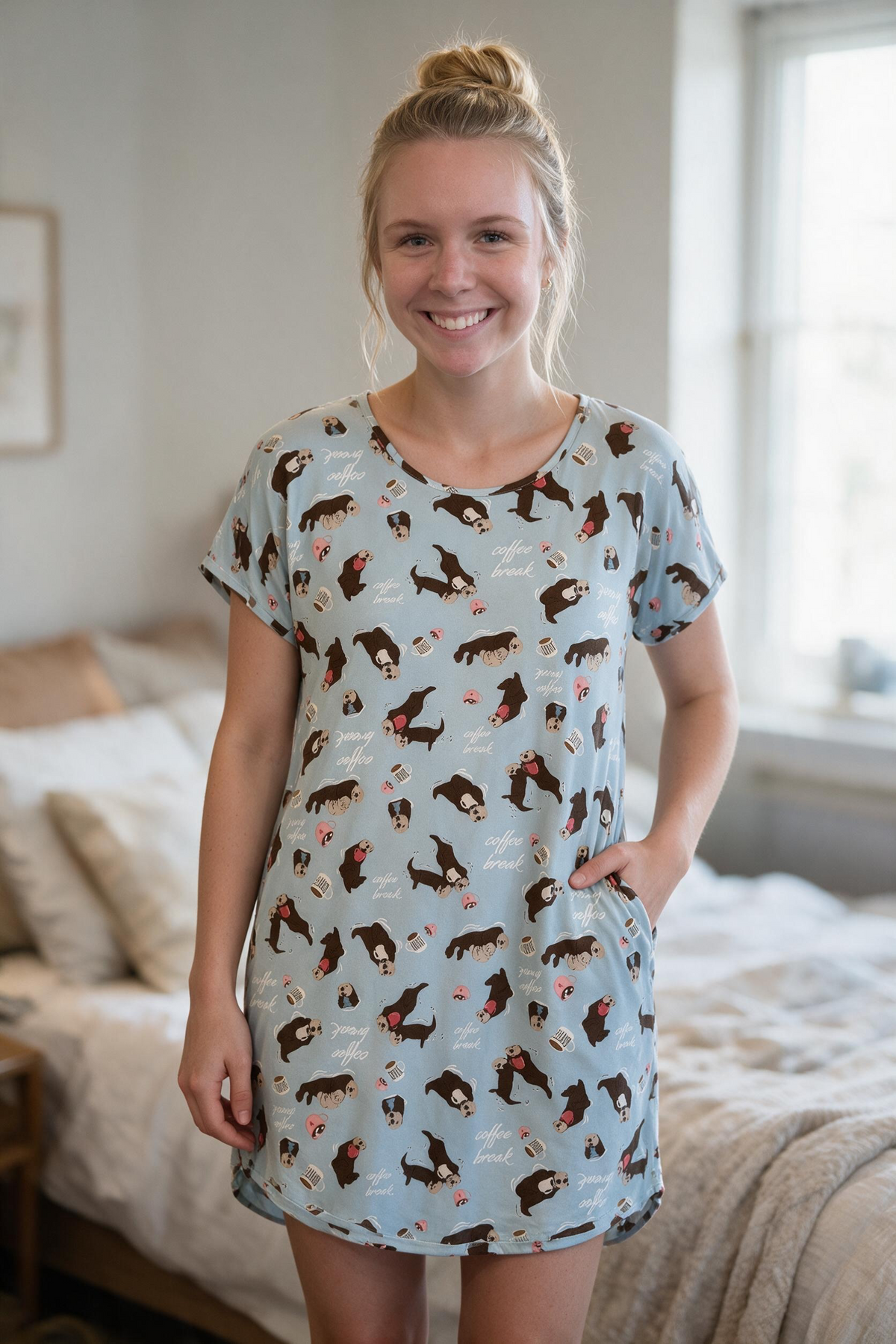 Sleep Shirt Otter Coffee Break