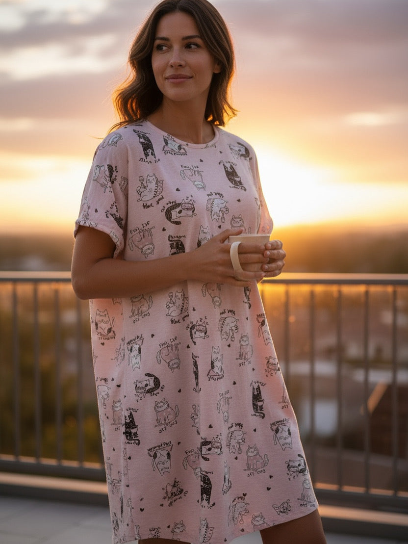 Sleep Shirt Pink Cats