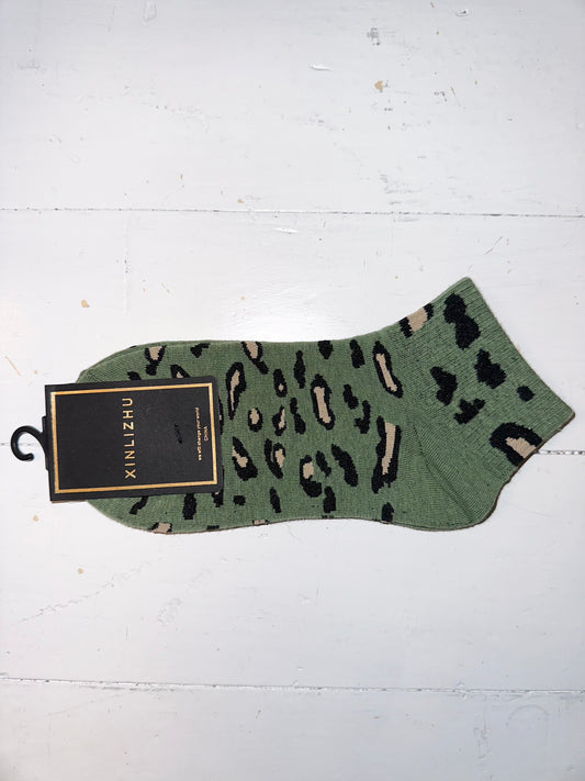 Socks- Green Leopard Print